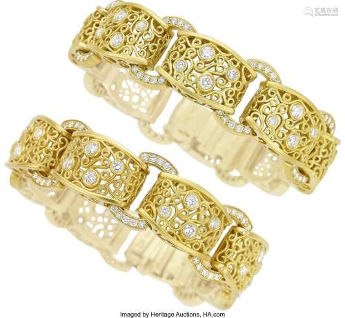 Kieselstein-Cord Diamond, Gold Bracelets  Stones: Full-cut d...