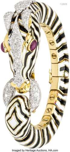 David Webb Diamond, Ruby, Enamel,  Platinum, Gold Bracelet  ...