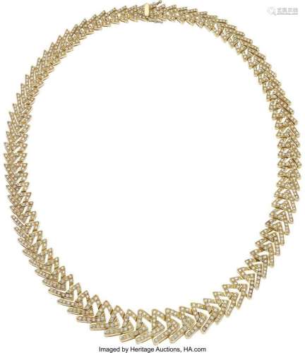 Diamond, Gold Necklace  Stones: Full-cut diamonds weighing a...