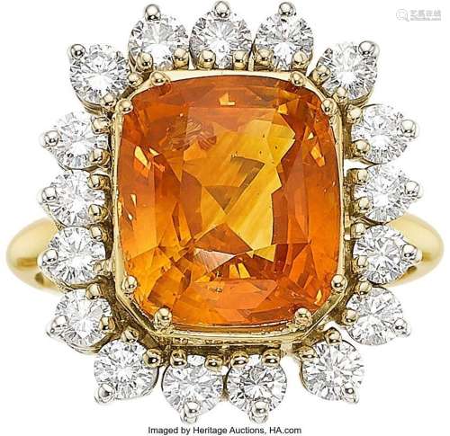 Orange Sapphire, Diamond, Gold Ring  Stones: Cushion-shaped ...