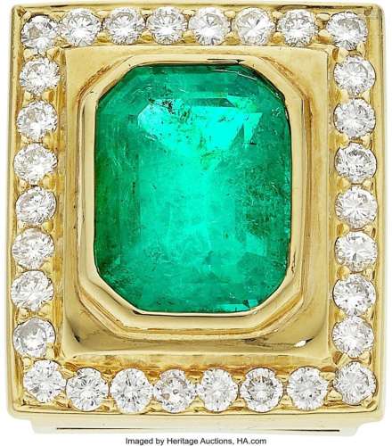 Colombian Emerald, Diamond, Gold Pendant  Stones: Octagonal ...