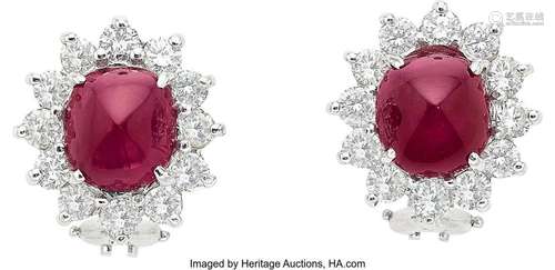 Burma Ruby, Diamond, White Gold Earrings  Stones: Ruby sugar...