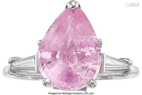 Pink Sapphire, Diamond, Platinum Ring  Stones: Pear-shaped s...