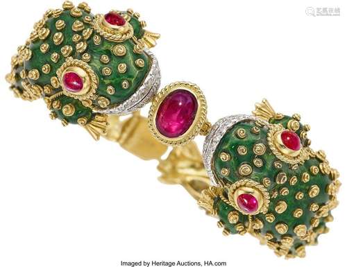 David Webb Ruby, Diamond, Enamel, Platinum,  Gold Bracelet  ...