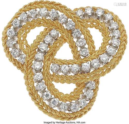 Diamond, Gold Brooch  Stones: Full-cut diamonds weighing a t...