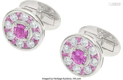 Diamond, Pink Sapphire, White Gold Cuff Links  Stones: Full-...
