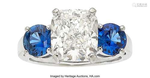 Diamond, Sapphire, White Gold Ring   Stones: Cushion-shaped ...