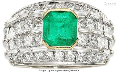 Colombian Emerald, Diamond, White Gold Ring  Stones: Emerald...