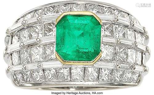 Colombian Emerald, Diamond, White Gold Ring  Stones: Emerald...