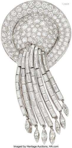 Diamond, Platinum Clip-Brooch, circa 1950  Stones: Full-cut ...