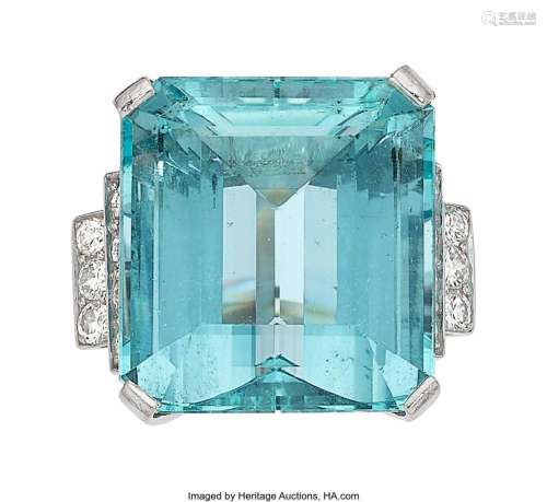 Aquamarine, Diamond, Platinum Ring  Stones: Emerald-cut aqua...