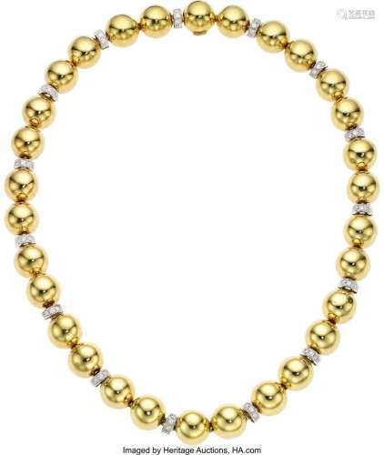 Diamond, Gold Necklace  Stones: Full-cut diamonds weighing a...