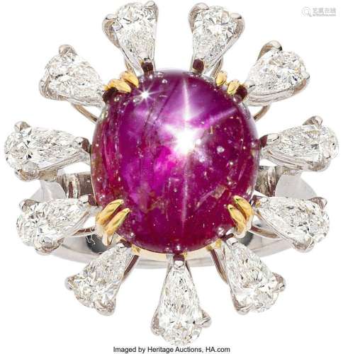 Burma Star Ruby, Diamond, Gold Ring  Stones: Star ruby weigh...