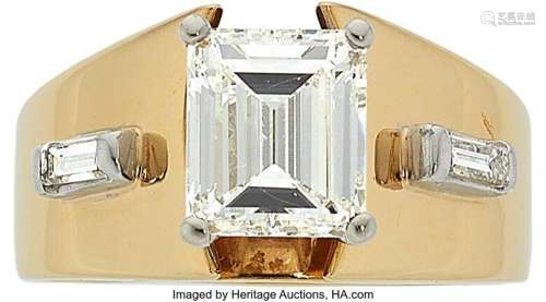 Diamond, Gold Ring  Stones: Emerald-cut diamond weighing 1.8...