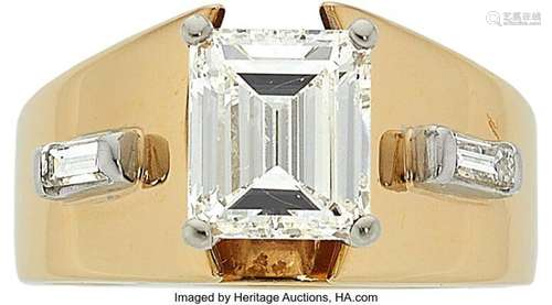 Diamond, Gold Ring  Stones: Emerald-cut diamond weighing 1.8...