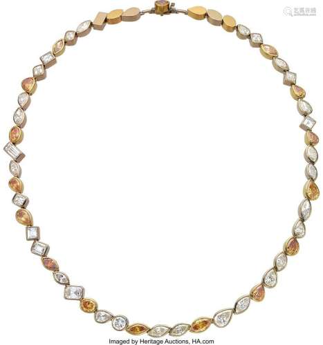 Colored Diamond, Diamond, Gold Necklace  Stones: Pear, marqu...