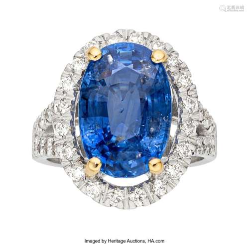 Ceylon Sapphire, Diamond, Gold Ring  Stones: Oval-shaped sap...