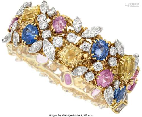 Ruser Ceylon Sapphire, Diamond,  Platinum, Gold Bracelet  St...