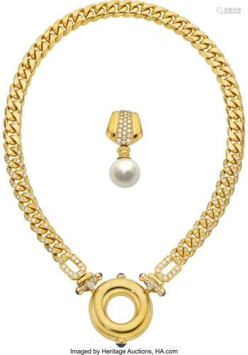 Diamond, Sapphire, South Sea Cultured Pearl,  Gold Convertib...