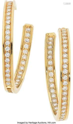 Cartier Diamond, Gold Earrings, French  Stones: Full-cut dia...