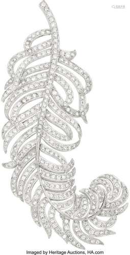 Diamond, White Gold Brooch  Stones: Full-cut diamonds weighi...