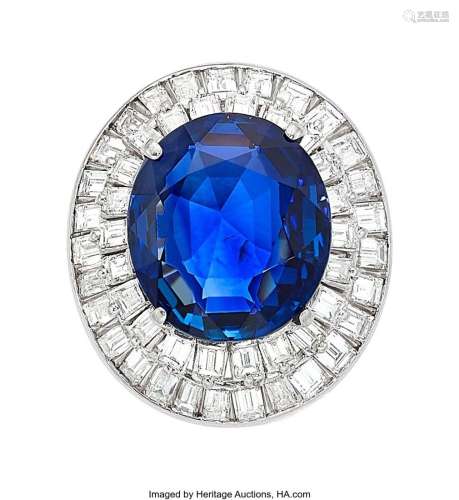 Trio Burma Sapphire, Diamond,  Platinum Ring  Stones: Oval-s...