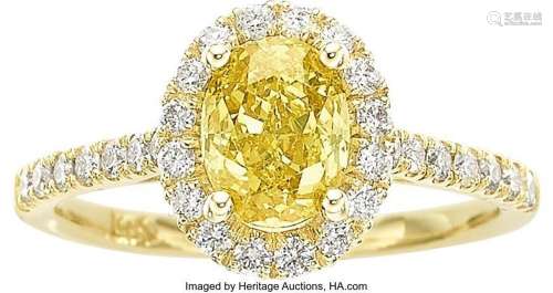 Fancy Vivid Yellow Diamond, Diamond, Gold Ring  Stones: Oval...