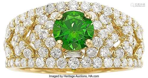 Demantoid Garnet, Diamond, Gold Ring  Stones: Round brillian...