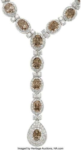 Colored Diamond, Diamond, White Gold Necklace  Stones: Oval,...