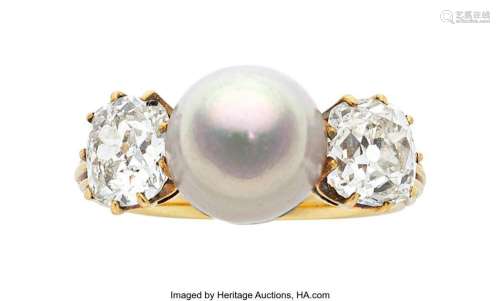 Antique Natural Pearl, Diamond, Gold Ring  Stones: Mine-cut ...