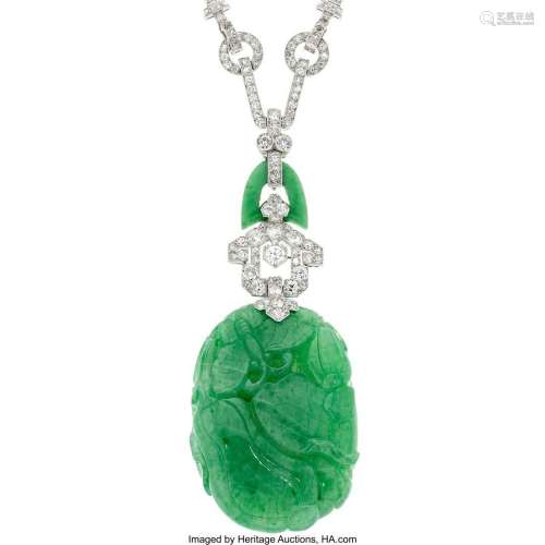 Cartier Art Deco Jadeite Jade, Diamond,  Platinum Necklace  ...