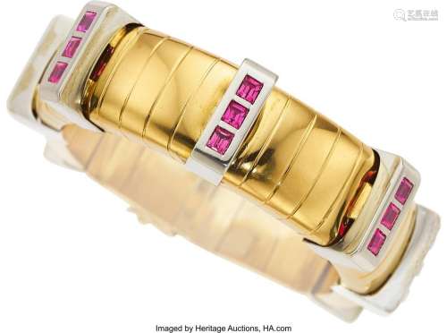 Retro Pink Sapphire, Gold Bracelet, French  Stones: Emerald-...