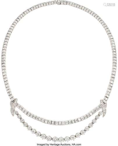 Diamond, Platinum Necklace  Stones: Carré and full-cut diamo...