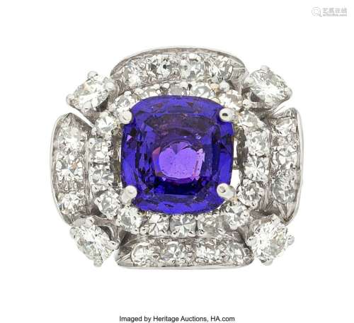 Purple Sapphire, Diamond, Platinum,  White Gold Ring, French...