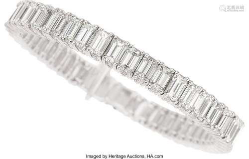 Diamond, Platinum Bracelet   Stones: Emerald-cut diamonds we...