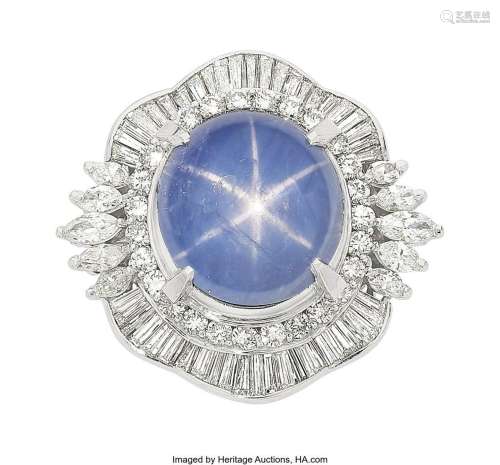 Star Sapphire, Diamond, Platinum Ring  Stones: Star sapphire...