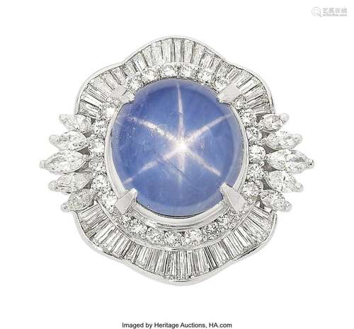 Star Sapphire, Diamond, Platinum Ring  Stones: Star sapphire...