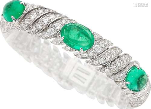 Cartier Emerald, Diamond, White Gold Bracelet, French  Stone...