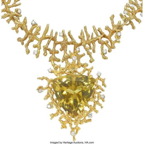 Murat Citrine, Diamond, Gold Convertible Necklace  Stones: T...