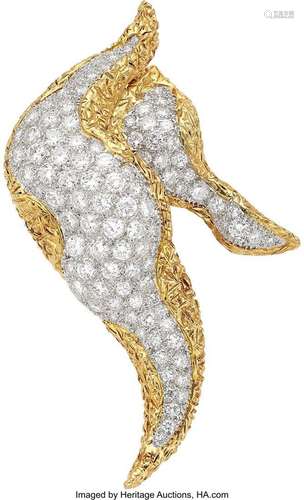 Diamond, Gold Brooch  Stones: Full-cut diamonds weighing a  ...