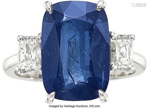 Burma Sapphire, Diamond, White Gold Ring  Stones: Cushion-sh...