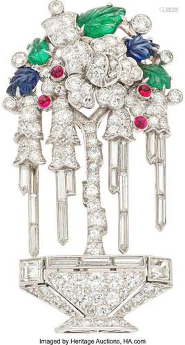 Art Deco Diamond, Multi-Stone, Gold, Platinum Brooch  Stones...