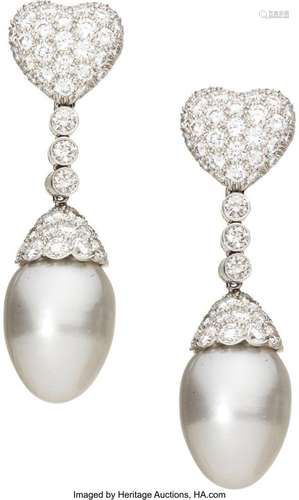 Harry Winston Diamond, South Sea Cultured Pearl,  Platinum E...