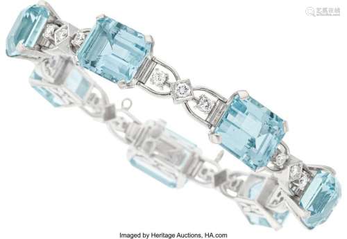 Aquamarine, Diamond, Platinum Bracelet  Stones: Emerald-cut ...