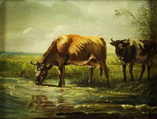Schilderij:  koeien aan de waterkant