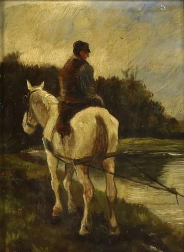 Onbekend, paard en ruiter langs rivier