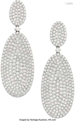 Diamond, White Gold Earrings  Stones: Full-cut diamonds weig...