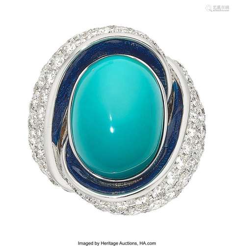 Dal Lago Turquoise, Diamond, Enamel, White Gold Ring  Stones...