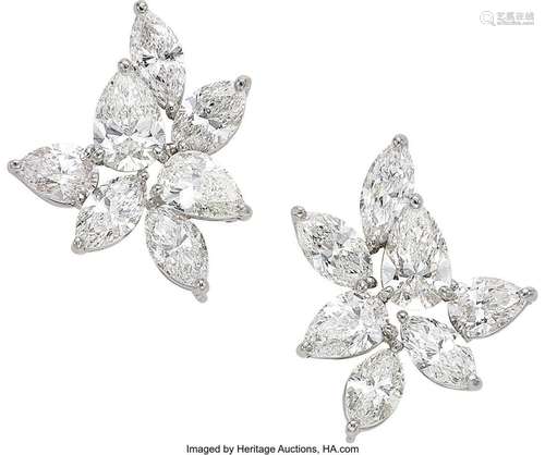 Diamond, Platinum, White Gold Earrings  Stones: Pear and mar...