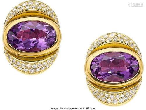 Marina B. Diamond, Amethyst, Gold Earrings  Stones: Full-cut...